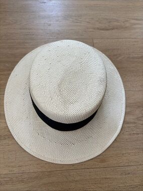 Vintage Cream Straw Panama Hat with Black Band